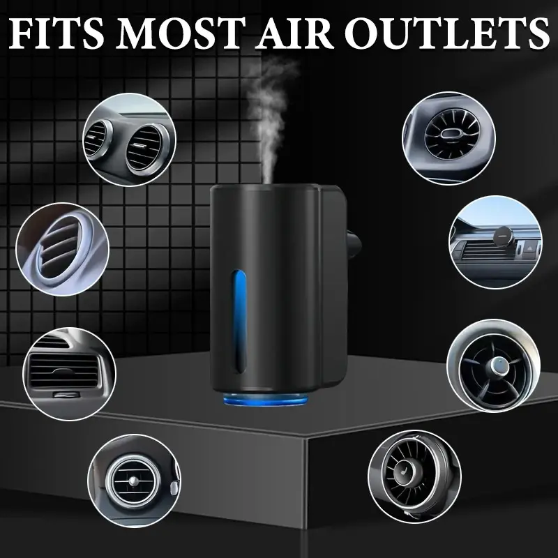 Smart Car Air Freshener, 3 Adjustable Settings, Includes 3 Bottles of 7ML Cologne Oil, Compatible with Various Vents, USB Charging Cable Included