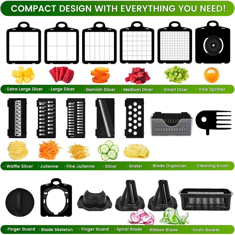 22-in-1 Vegetable Chopper Set, Multifunctional Vegetable Cutter with Container, Potato Cutter, Kitchen Fruit Vegetable Slicer and Food Chopper, Practical Kitchen Utensil & Gadget, Kitchenware