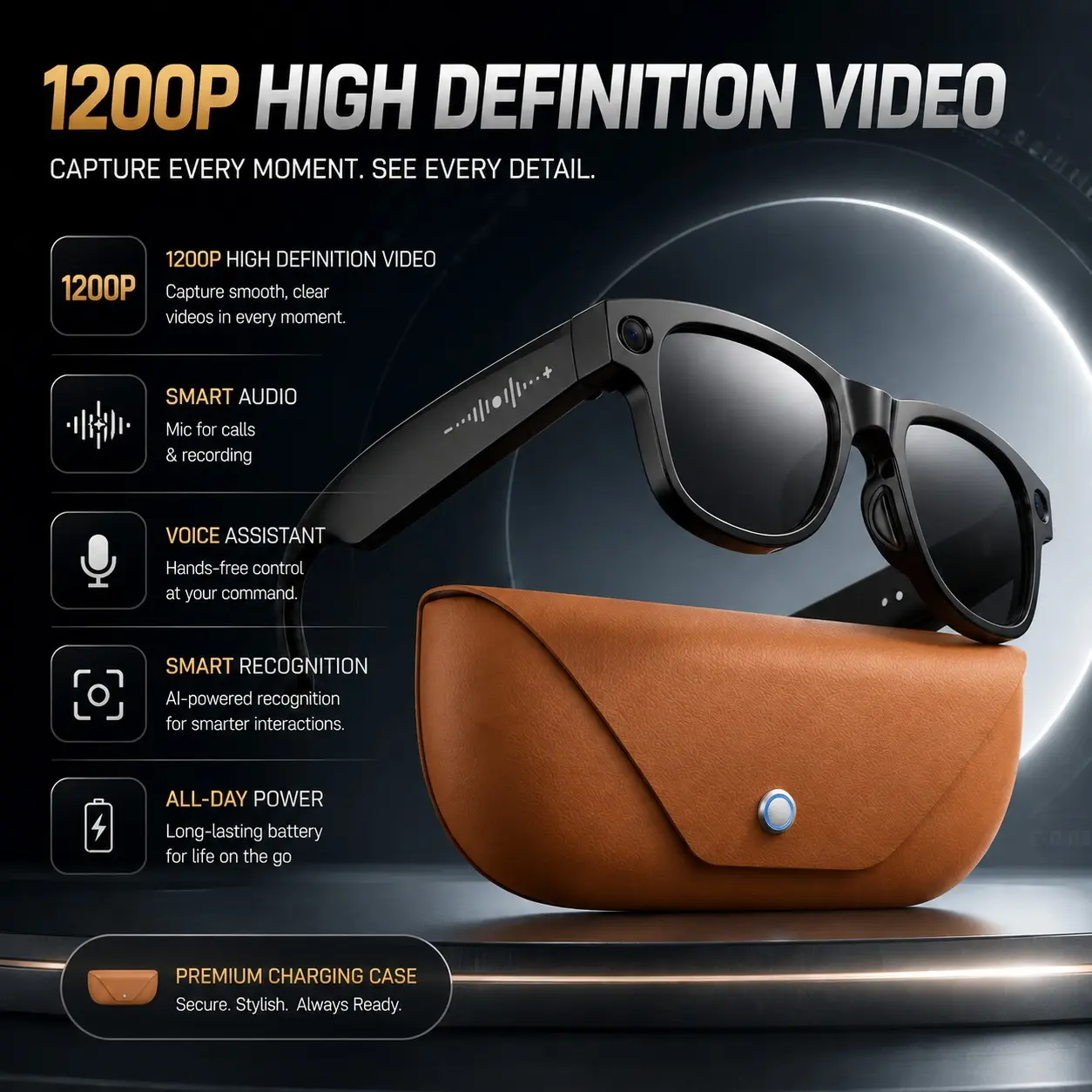 2026 Multi-Scenario Smart Wearable Eyewear, 1200P HD video Recorder Sunglasses, Qwen ChatGPT AI Voice Wake-Up Translator, Bluetooth 3D Sound Call Voice Assistant Touch Control for Business Trip, IP65 Dustproof Waterproof