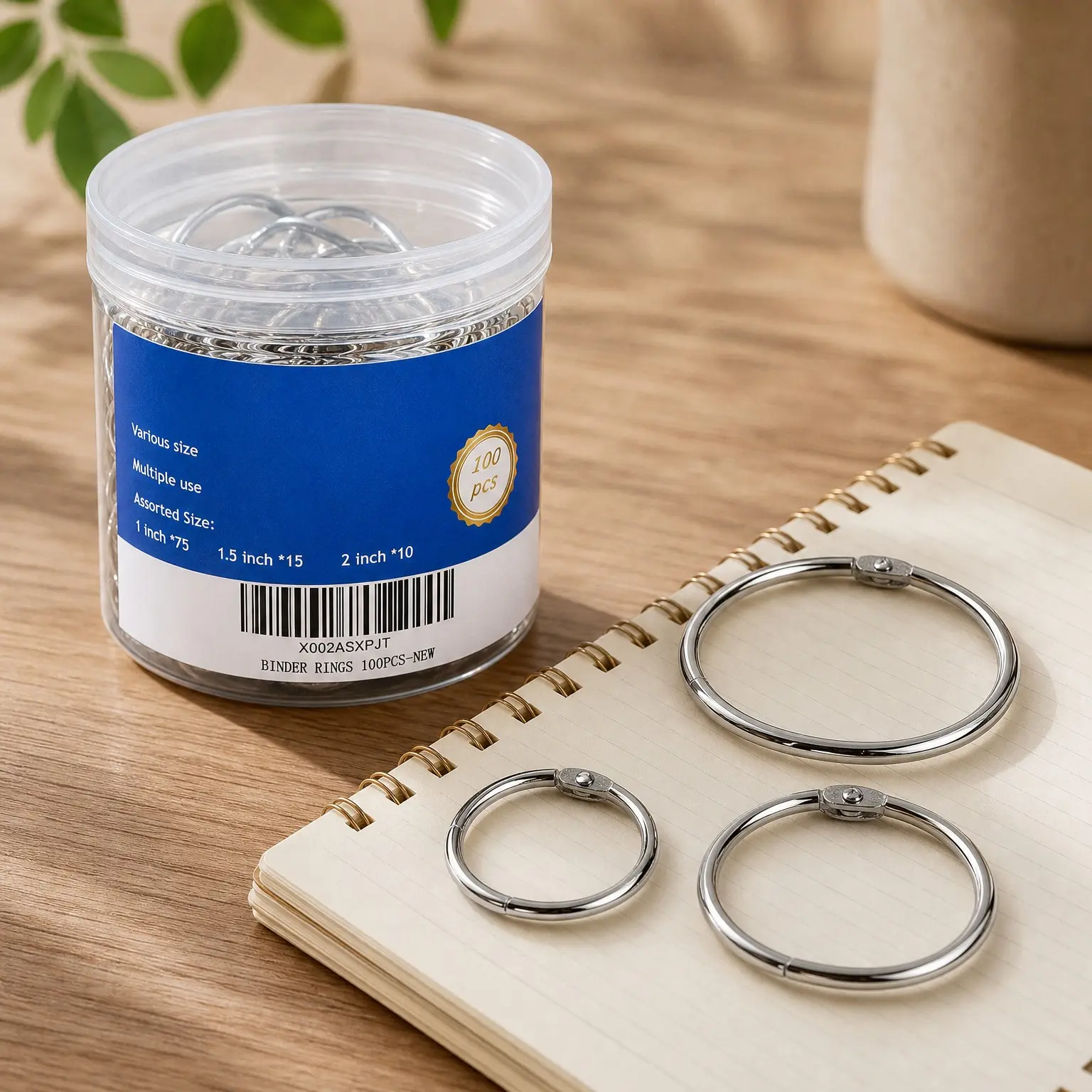 Binder Rings, 100pcs Book Rings Assorted Sizes (1, 1.5, 2 inch) for School, Classroom, Office