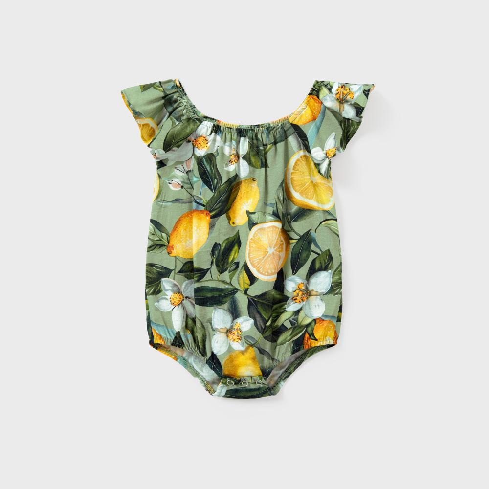 PatPat Matching Family Outfits – Lemon Print Hawaiian Shirts & Summer Dresses – Tropical Vacation Clothes for Men, Women & Kids Spingtok