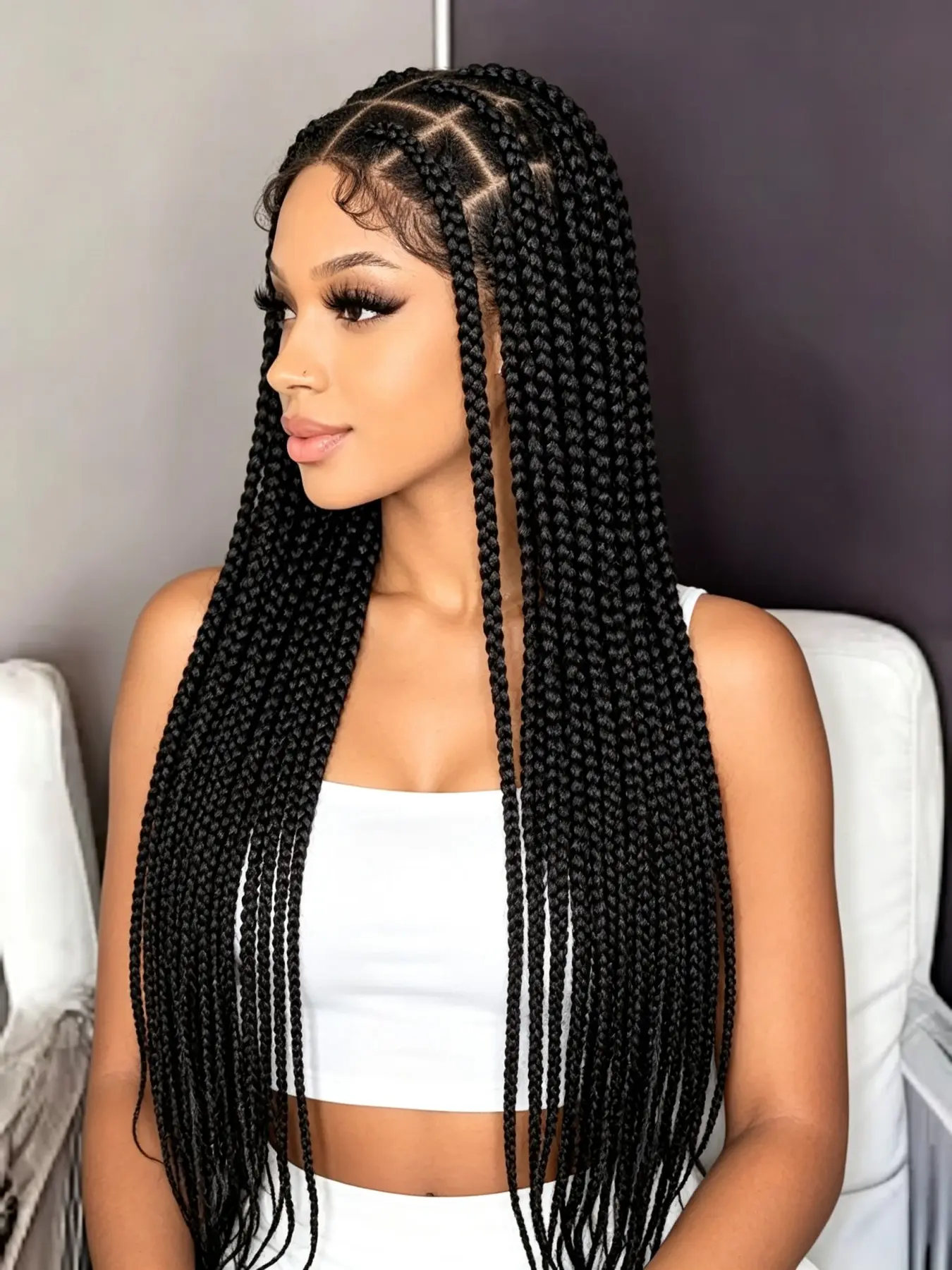 36 Inch Full Lace Wig, Braided Wig, Jumbo Cornrow Braids, Natural Hairline, Lightweight & Comfortable, Perfect for Daily Wear