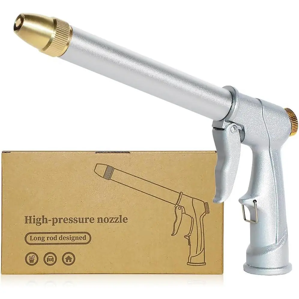 Garden Hose Nozzle Sprayer with Full Brass Nozzle,  Heavy Duty Metal Water Sprayer Nozzle Fits 3/4” Garden Hose Thread with 4 Patterns, 360° Rotating Adjustable Nozzle for , Lawns,