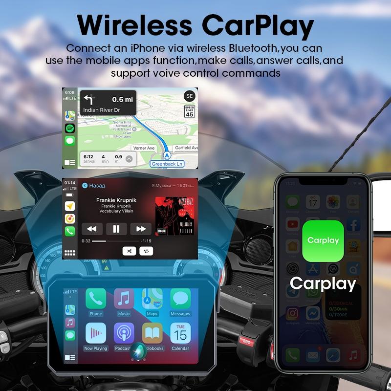 Motorcycle Screen for Wireless CarPlay/Android Auto/Mirror Link, 5 Inch IP67 Waterproof Touchscreen with Adjustable Mount, Auto-Dimming HD Display for Motorcycles, Motorcycle Accessories Motorcycle Screen for Wireless CarPlay/Android Auto/Mirror Link, 5 Inch IP67 Waterproof Touchscreen with Adjustable Mount, Auto-Dimming HD Display for Motorcycles, Motorcycle Accessories