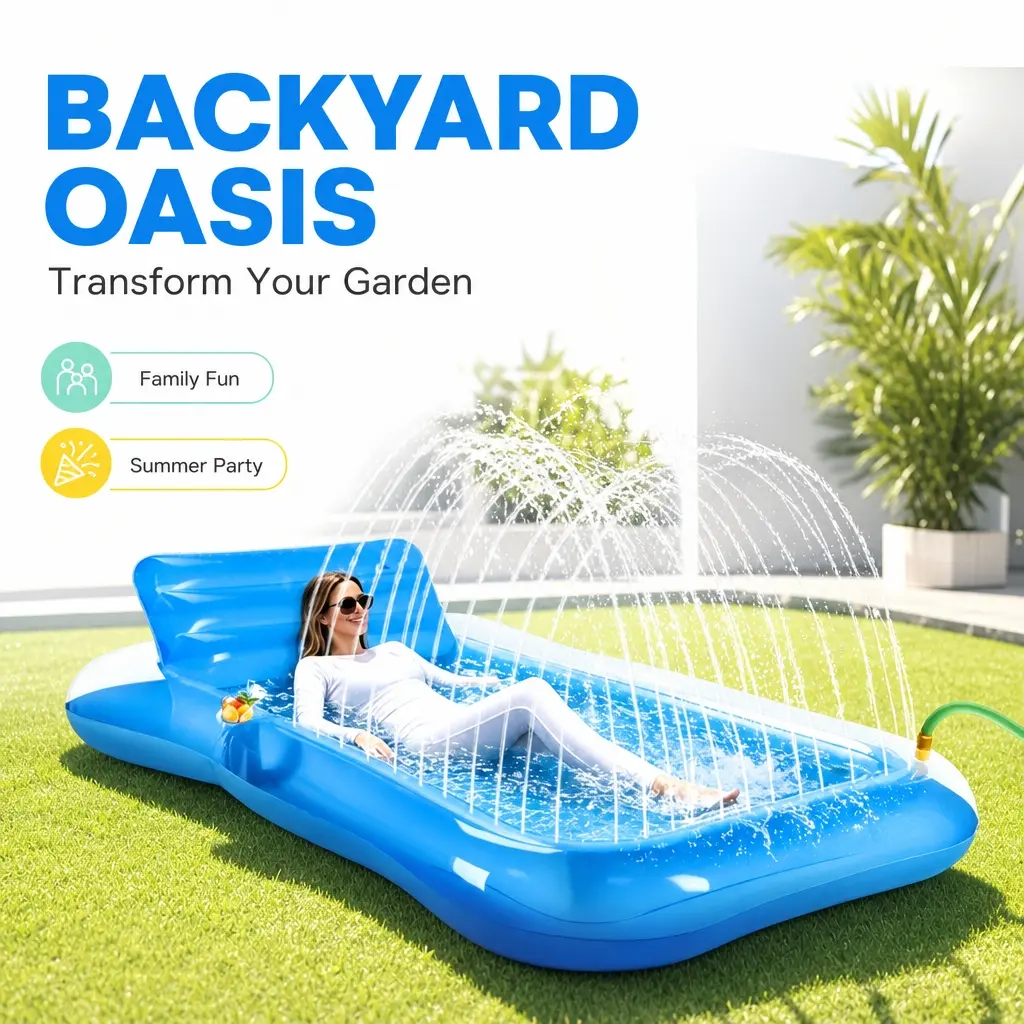 Inflatable Sunbathing Swimming Pool Lounge Chair, Adult Extra Large Water Float Bed, with Pillow and Drink Rack, Inflatable Water Bed, Inflatable Pool Lounger