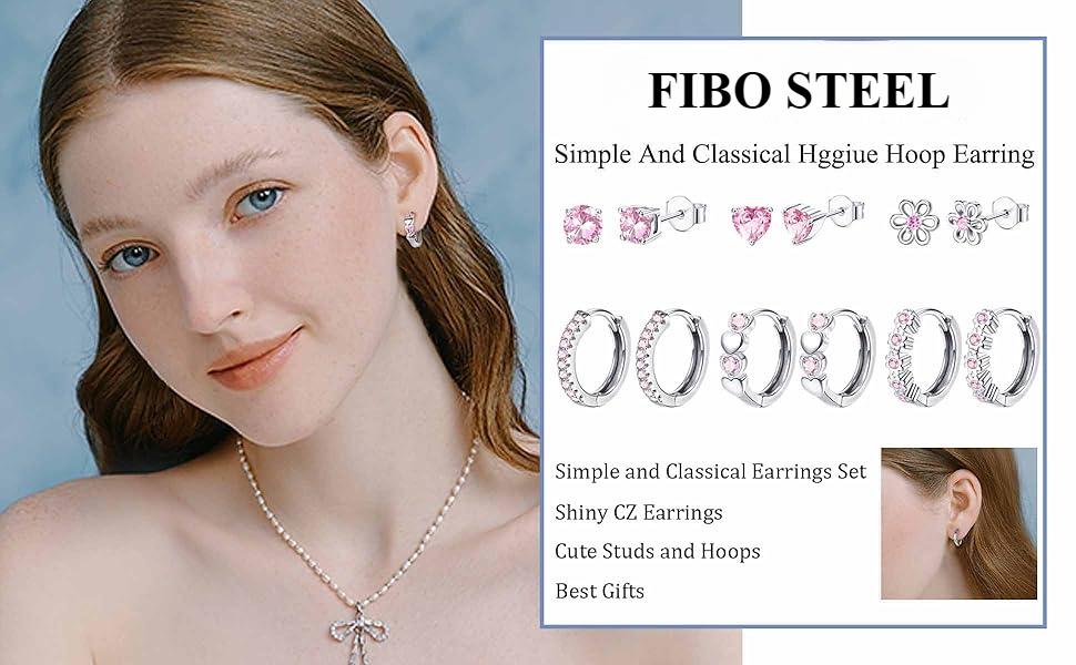 FIBO STEEL 6 Pairs Trend Small Stud Earrings for Women Girls 925 Sterling Silver Post Stud Hoop Earrings Set Zirconia Flower Heart Cute Cartilage Earrings Fashion Jewelry Gifts Hypoallergenic SpringStatements