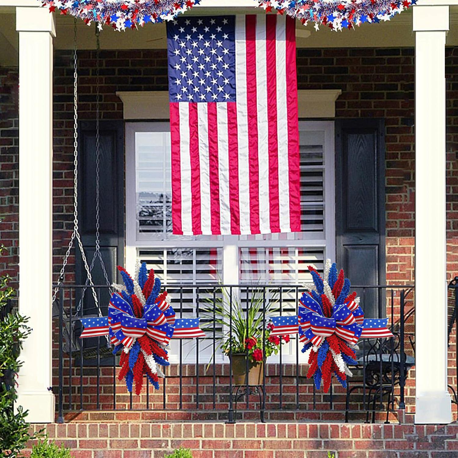 National Day Independence Day Wreath Cross-Border Home Decor New Product Red, White, and Blue Wheat Ears Hanging Decoration Door Wreath