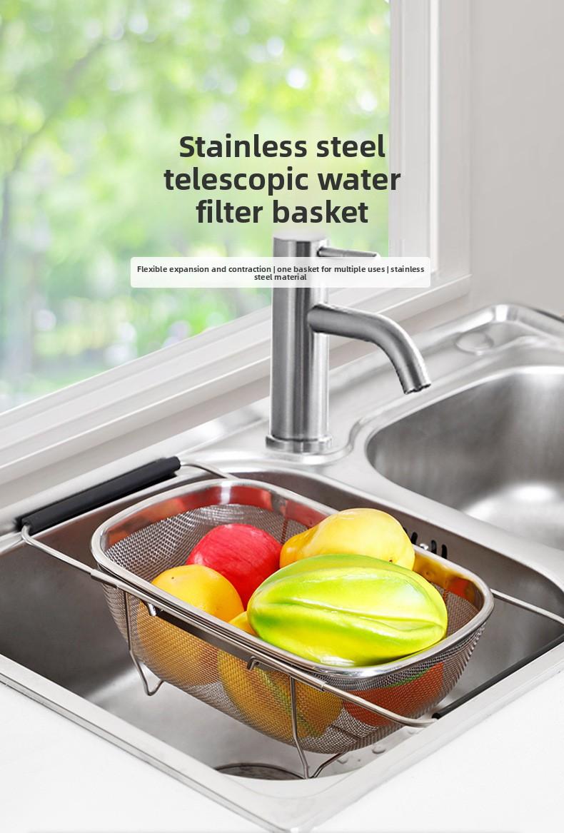 Stainless Steel Colander Strainer - 6-Quart Collapsible Colander with Expandable Rubber Handles - Rectangular Sieve, Fine Mesh Stainless Steel Strainers and Colanders for Kitchen