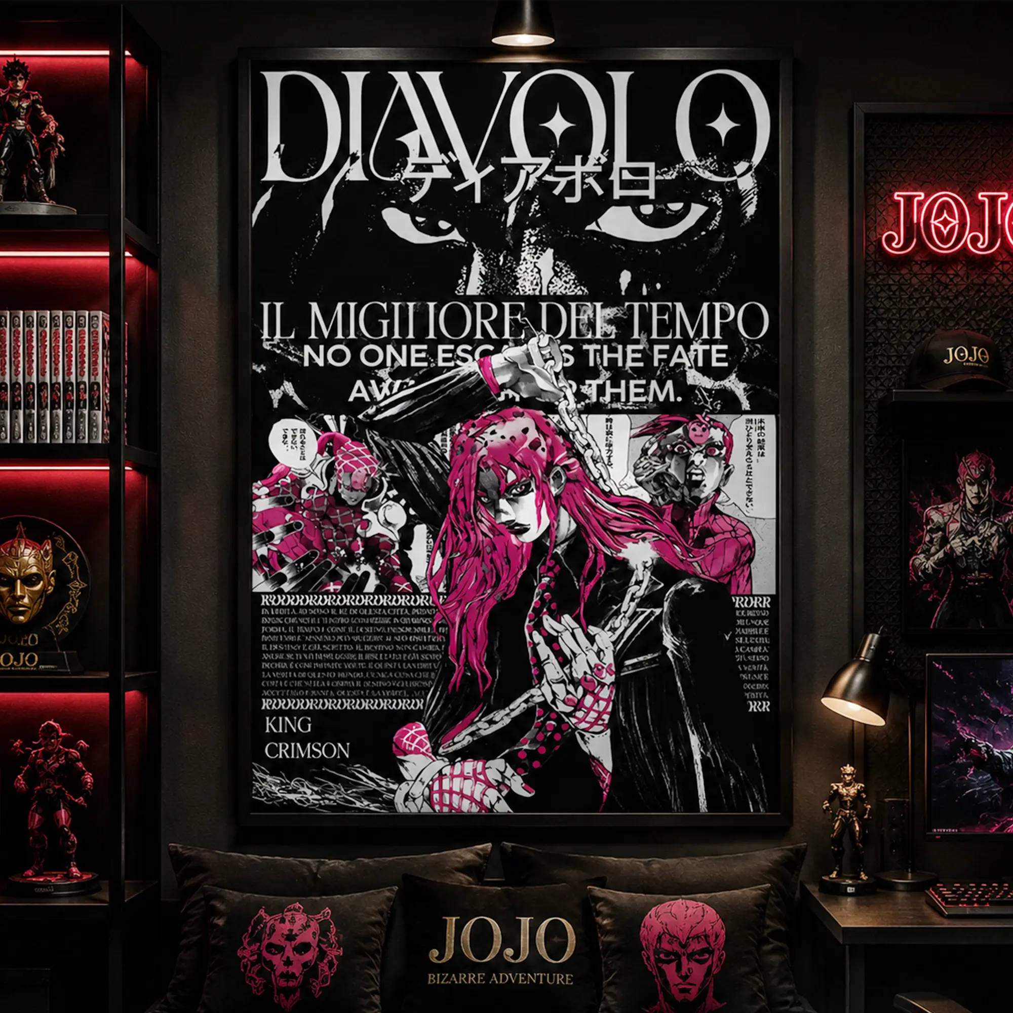 Diavolo The World King Crimson Poster - JoJo's Bizarre Adventure Anime Manga Wall Art Print, Home Decor Decoration, Otaku Fans Gift, Various Sizes Gaming Room Decor
