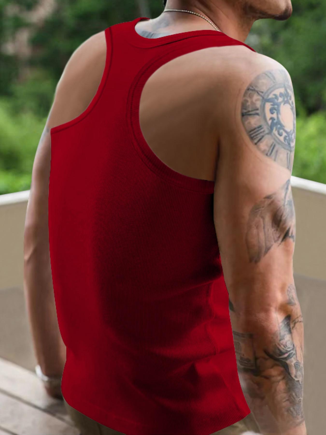 Men's Solid Racer Back Tank Top, Regular Fit Casual Breathable Scoop Neck Sleeveless Top for Daily Wear, Men's Clothes for All Seasons, Socks