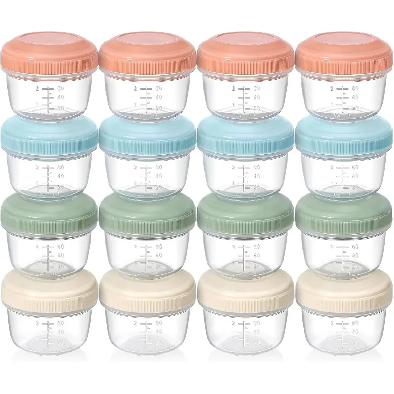 [16 Pack] 4 oz Small Containers with Lids, Reusable Plastic Jars for Snack and Puree, Salad Dressing Container to Go, Deli Containers, Freezer Baby Food Containers, Dishwasher Safe, BPA Freekb