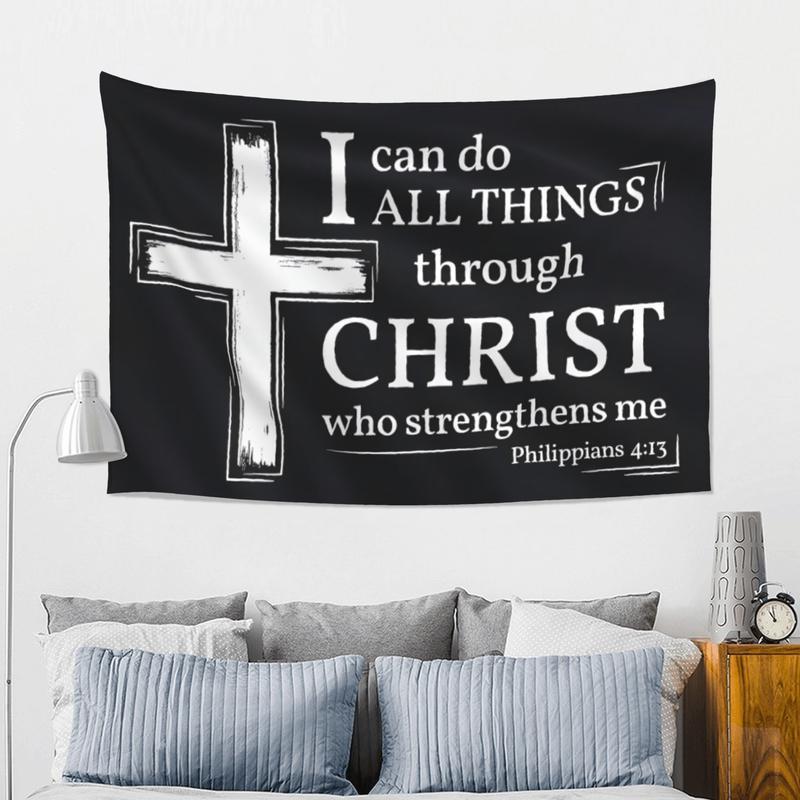Tapestry  Acts Philippians 4:13 Inspirational Christian Flag 40x60 in "I Can Do All Things Through Christ" Bible Verse Flag for Room, Yard, Church, and Events ﻿       (B) Wall Banner Decorative Tapestry Christmas