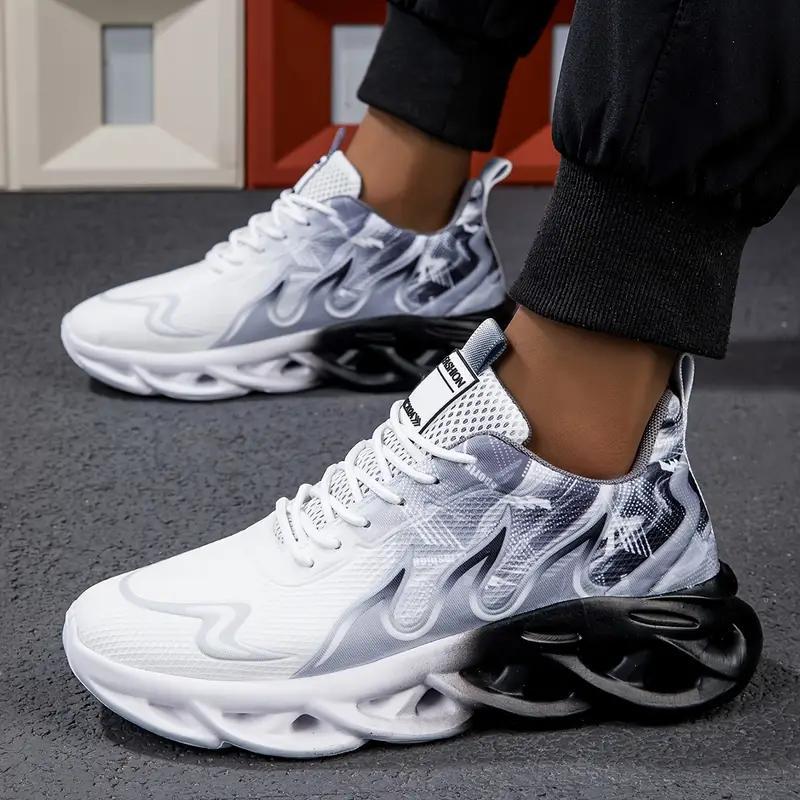 (New)Men's Large Breathable Mesh Athletic Running Shoes - Shock absorbent, soft-soled sneakers, white/grey and blue/pink gradients, lace-up low top, perfect for casual and travel workout