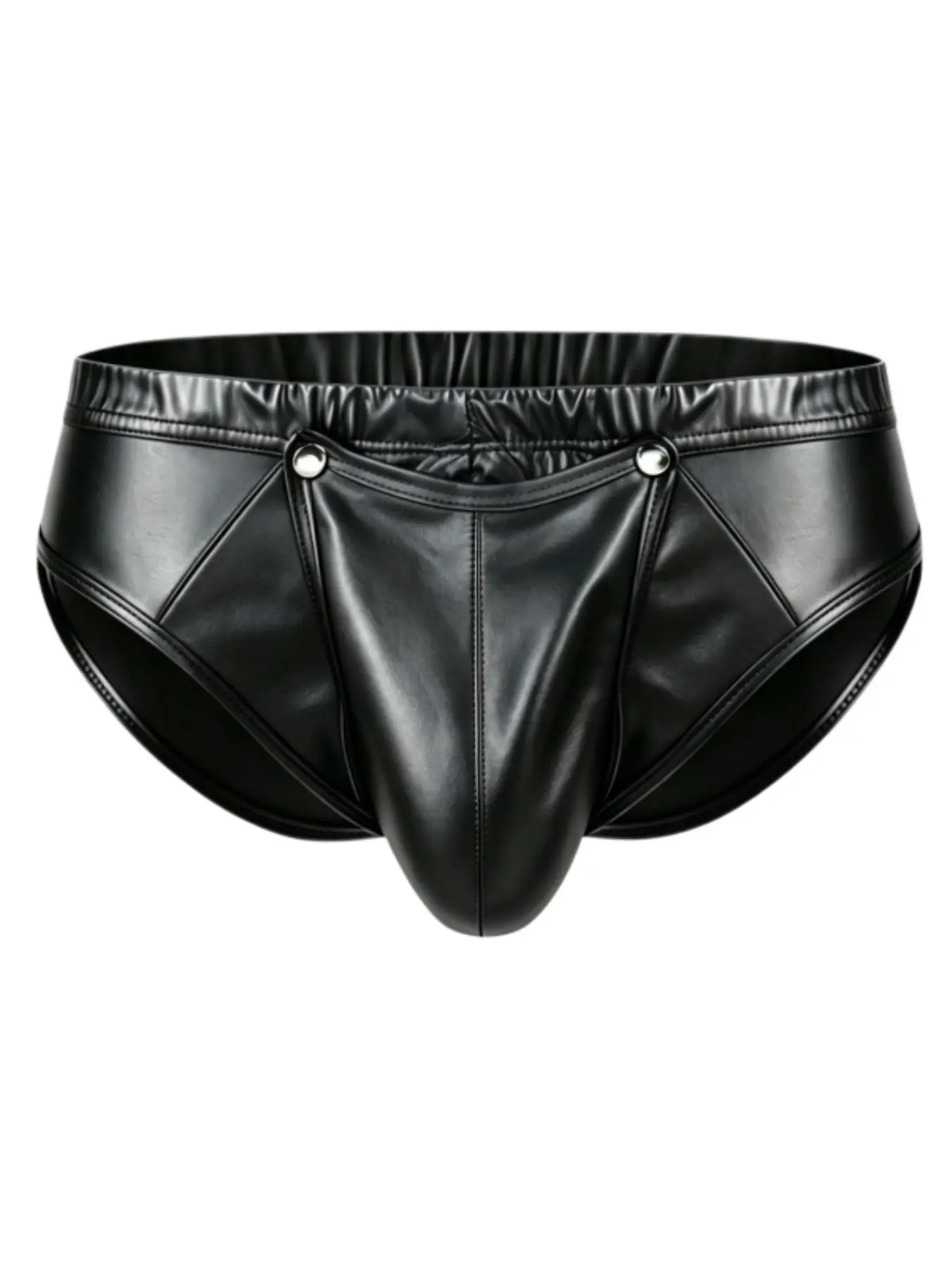 Men's PU Leather Casual Style Low Rise Underwear, Detachable Metal Button U-Pocket, Sexy Low Waist Clubwear, Waist Brief, 1 Piece Set, Comfortable and Stylish