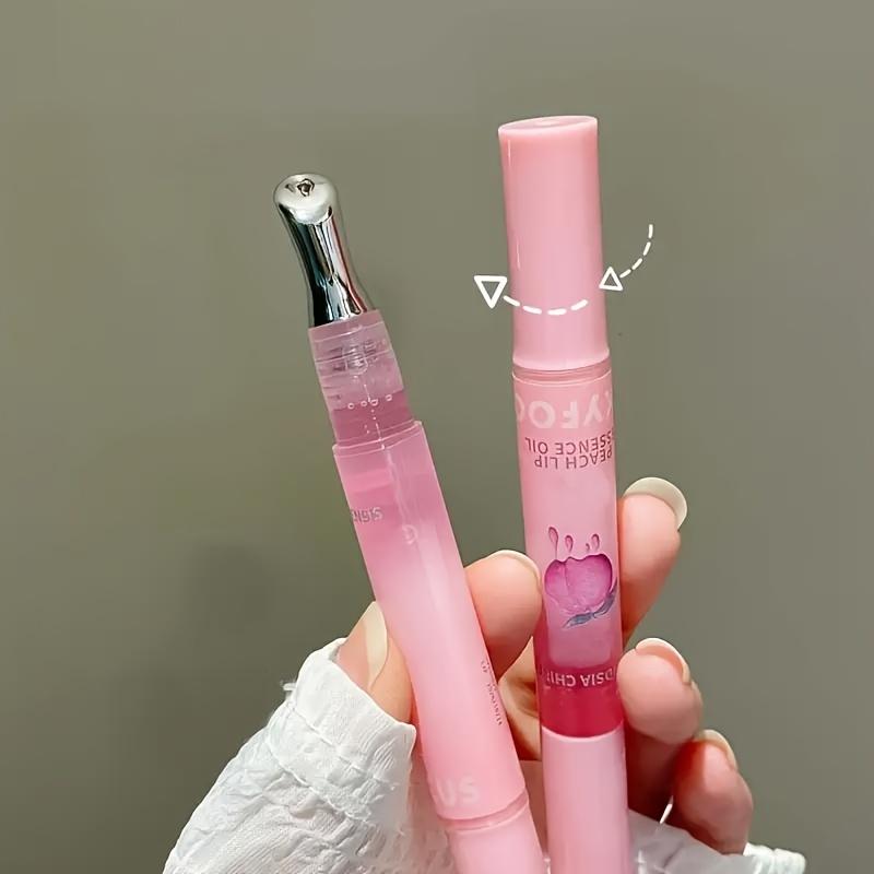 Peach Flavor Hydrating Lip Oil Balm & Lip Gloss Stick, Long-Lasting Moisturizing Care, Bright Radiant Glossy Shine, Reduces Dryness & Wrinkles, No Alcohol/Aerosol