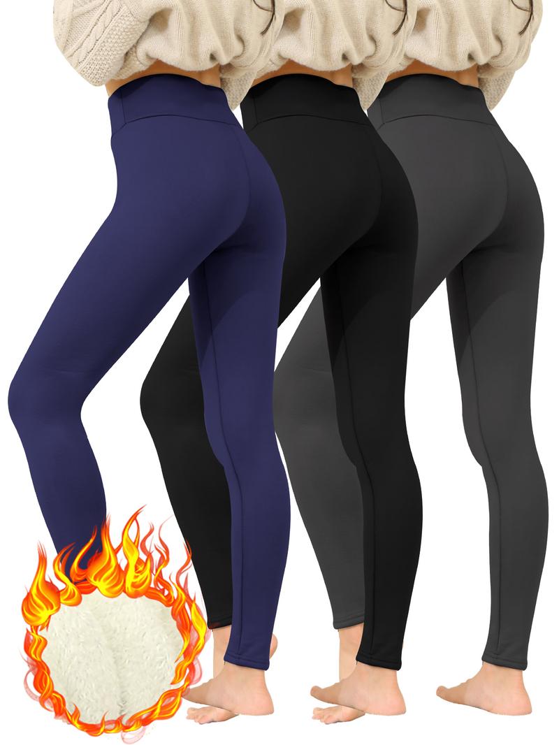 Women's Solid High Waist Thermal Lined Leggings, Casual Comfy Warm Skinny Pants for Daily Wear, Ladies Bottoms for Winter