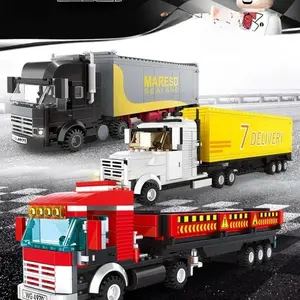 Classic Simulation City Vehicle Building Blocks Set, Assembleable Sightseeing Bus, Intercity Bus, Cargo Container Truck, Flatbed Trailer Bricks Model, Handmade DIY Construction Ornament for Desktop Decoration & Personal Collection