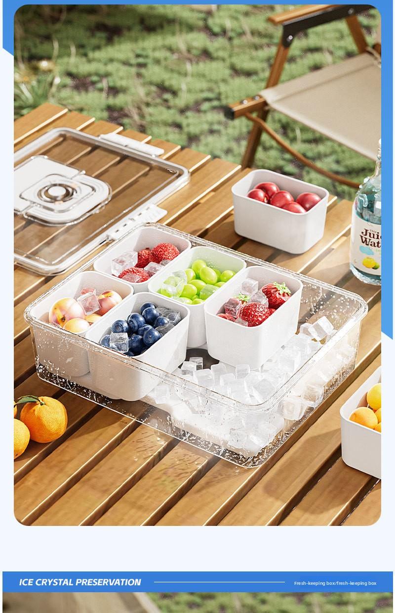 Divided Portable Ice Food Storage Container| Salad Draining Fresh Keeping Box with Compartments for Fridge Fruit Meal Prep