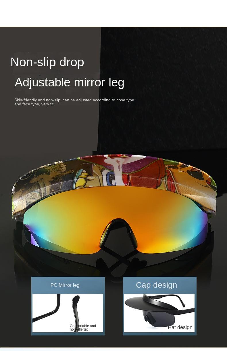 Large-frame cycling glasses, brimmed sports glasses, UV400, unisex sports glasses, colorful hat sunglasses, brimmed sunglasses, protective glasses, sunshade glasses