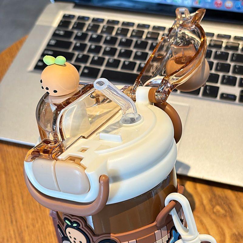 Capybara Children's Straw Insulated Cup for Kids 316 Stainless Steel Cartoon Double Drinking Diagonal Cross Travel Water Bottle