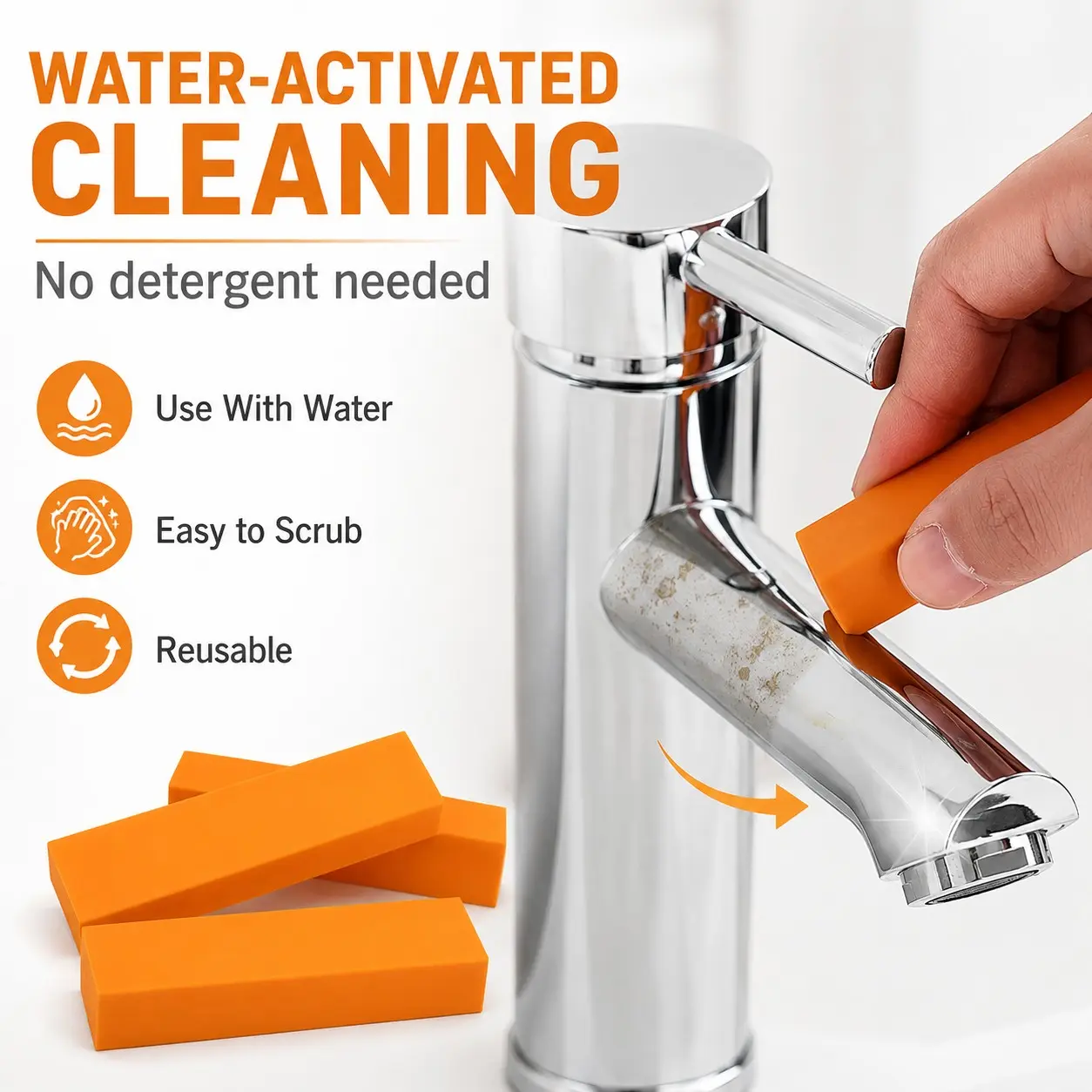 3 Pack Rust Cleaning Eraser, Water-Activated Limescale Remover, Reusable Scrub Eraser, Kitchen Scrubber for Faucets, Sinks, Bathroom Fixtures