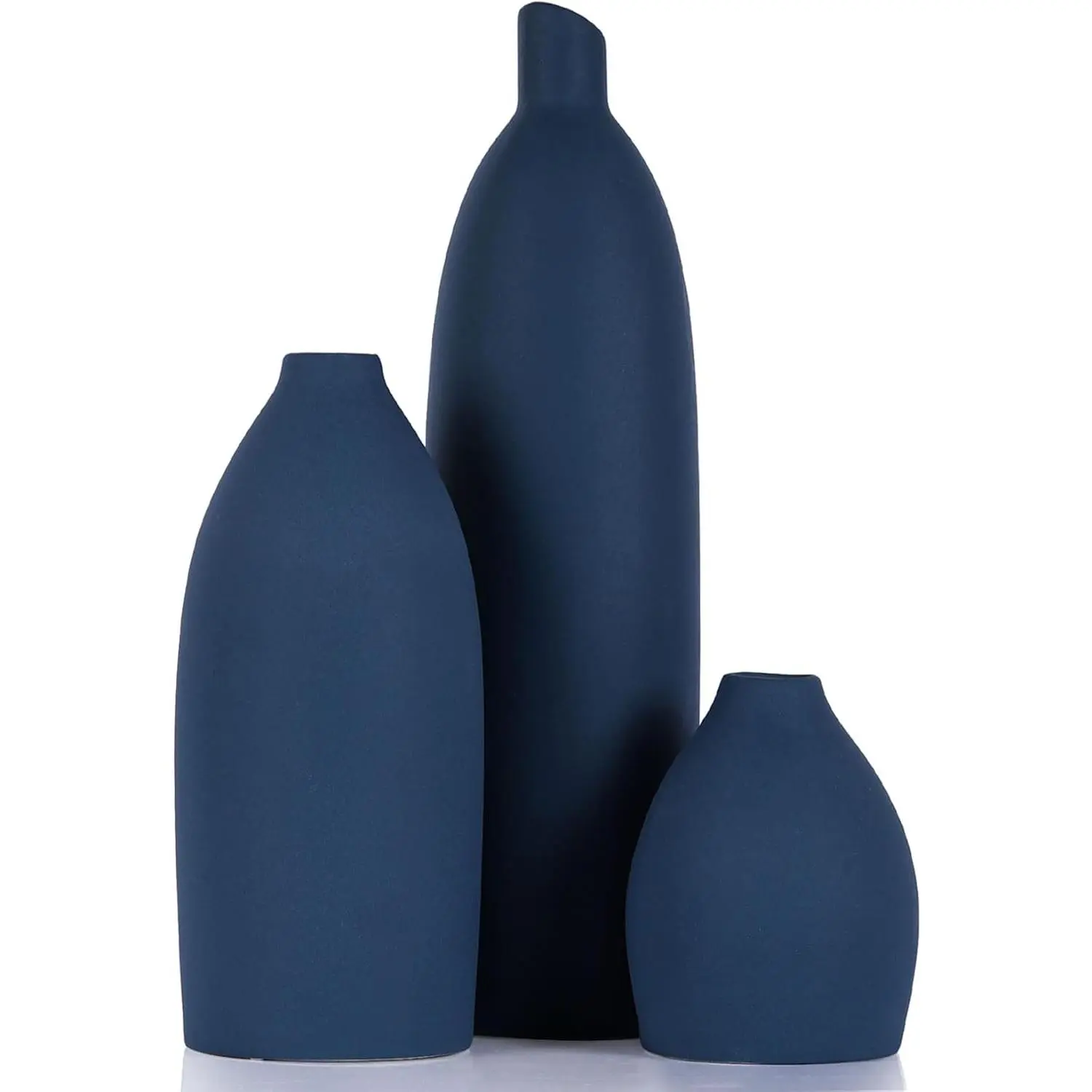 Blue Vase Set of 3 - Matte Navy Blue Vases Home Decor, Modern Coastal Decor Vase for Shelf, Coffee Table, Kitchen, Bathroom, Mantle, Living Room, Bookshelf, Office Console, Centerpiece (Navy Blue)