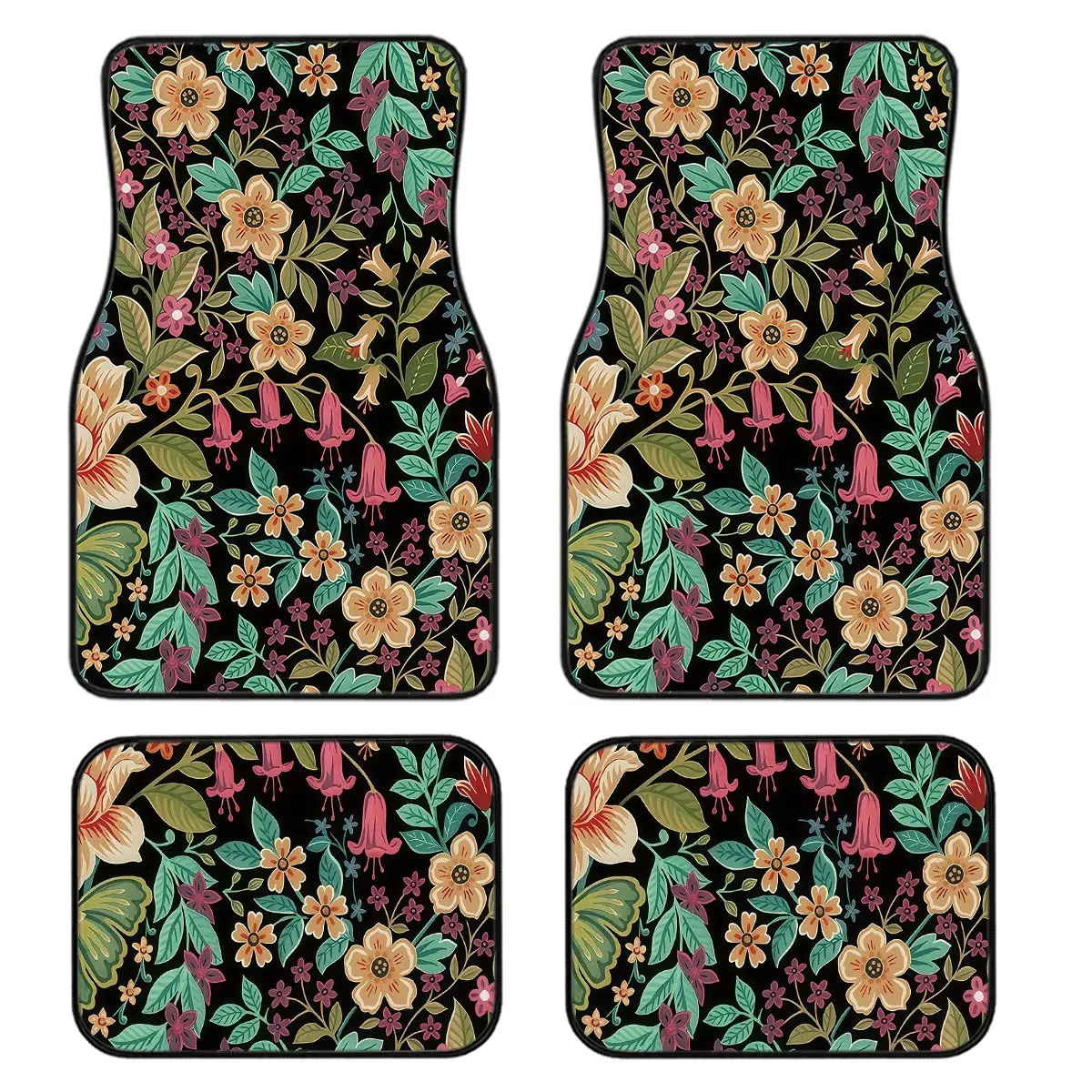 4-Piece Vintage Floral Car Floor Mats Set, Universal Fit for All Vehicles, Easy Clean, Comfortable & Protective, Stylish Interior Decor