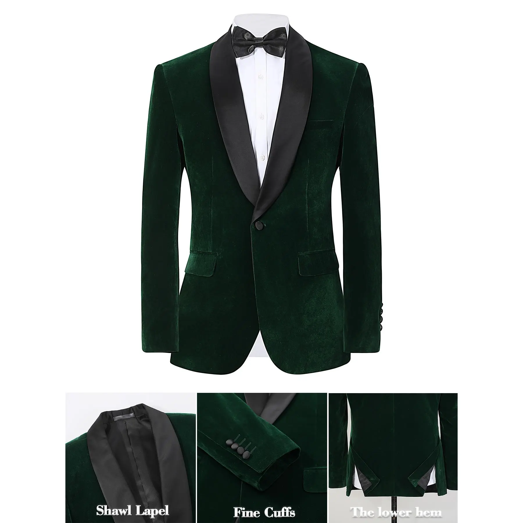 Men's Elegant Velvet Blazer, a Chic Single-Breasted Textured Suit Jacket for Formal Wear and Workwear with Bow Tie, Plain, Casual, Polyester, Long Sleeve, Fabric, Buttons, Blazer Jacket, Fitted, Business, Evening, Dress, Wedding