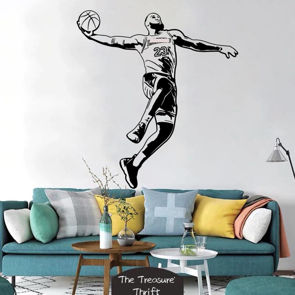 Modern Super Star Basketball Player Wall Sticker Dunk Slam Sport Athlete Wall Decal Boy Teen Playroom Bedroom