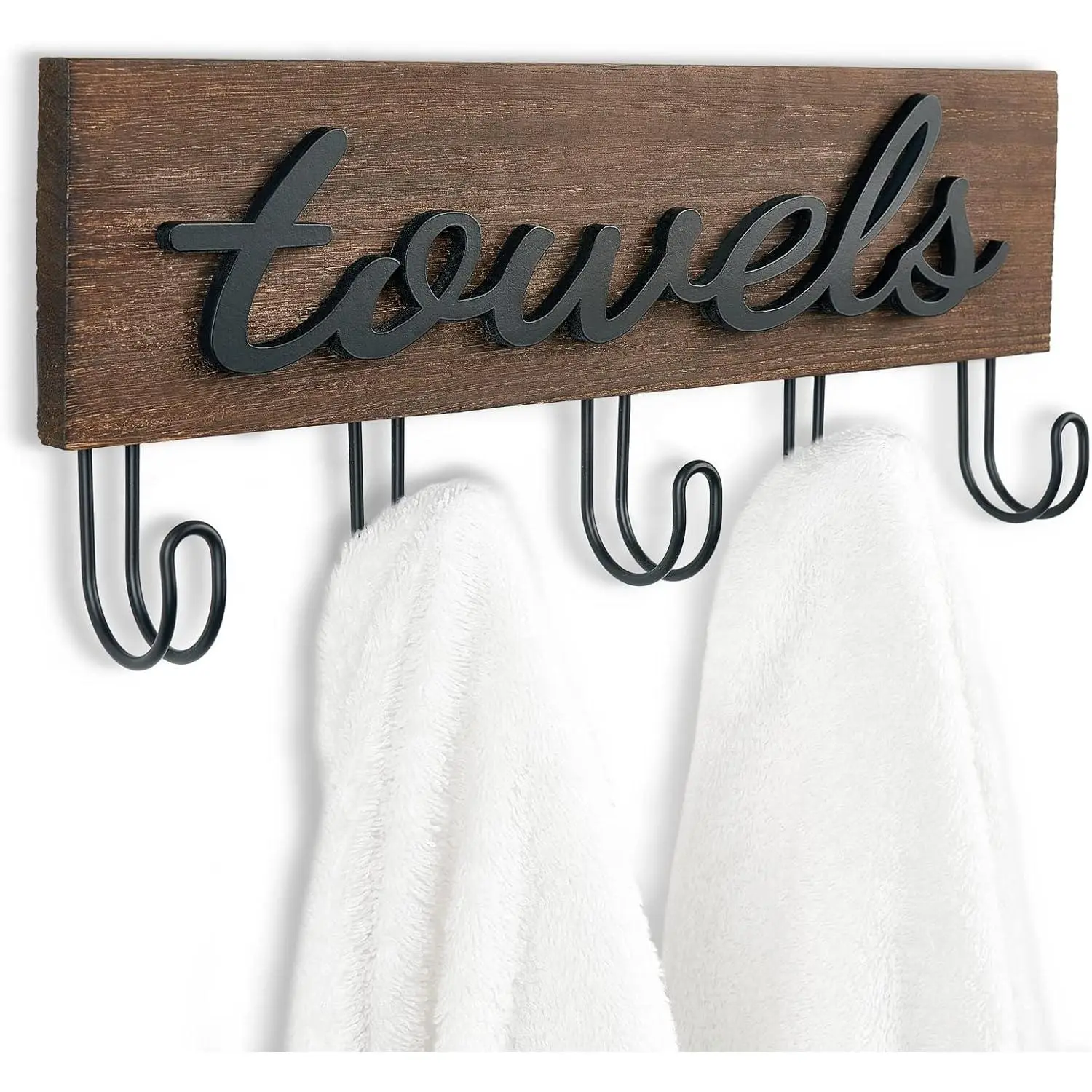 Towel Holder Wall Mounted Towel Racks for Bathroom Farmhouse Decor Rustic Wood Towel Hooks Hang Towels Bathrobe Coat Clothing 12.6" x 5.2" Bath Towel Hanger Storage Organizer
