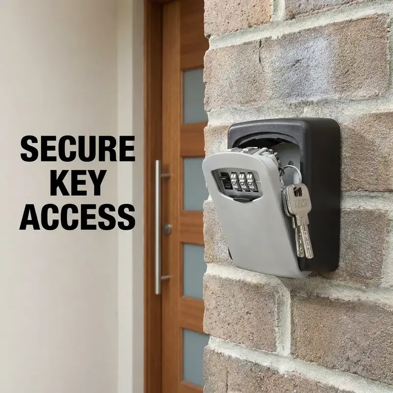 Secure Flip-Open Key Lock Box, Wall-Mounted Plastic Storage Case with 4-Digit Combination Access for Homes, Hotels, and Emergency Use