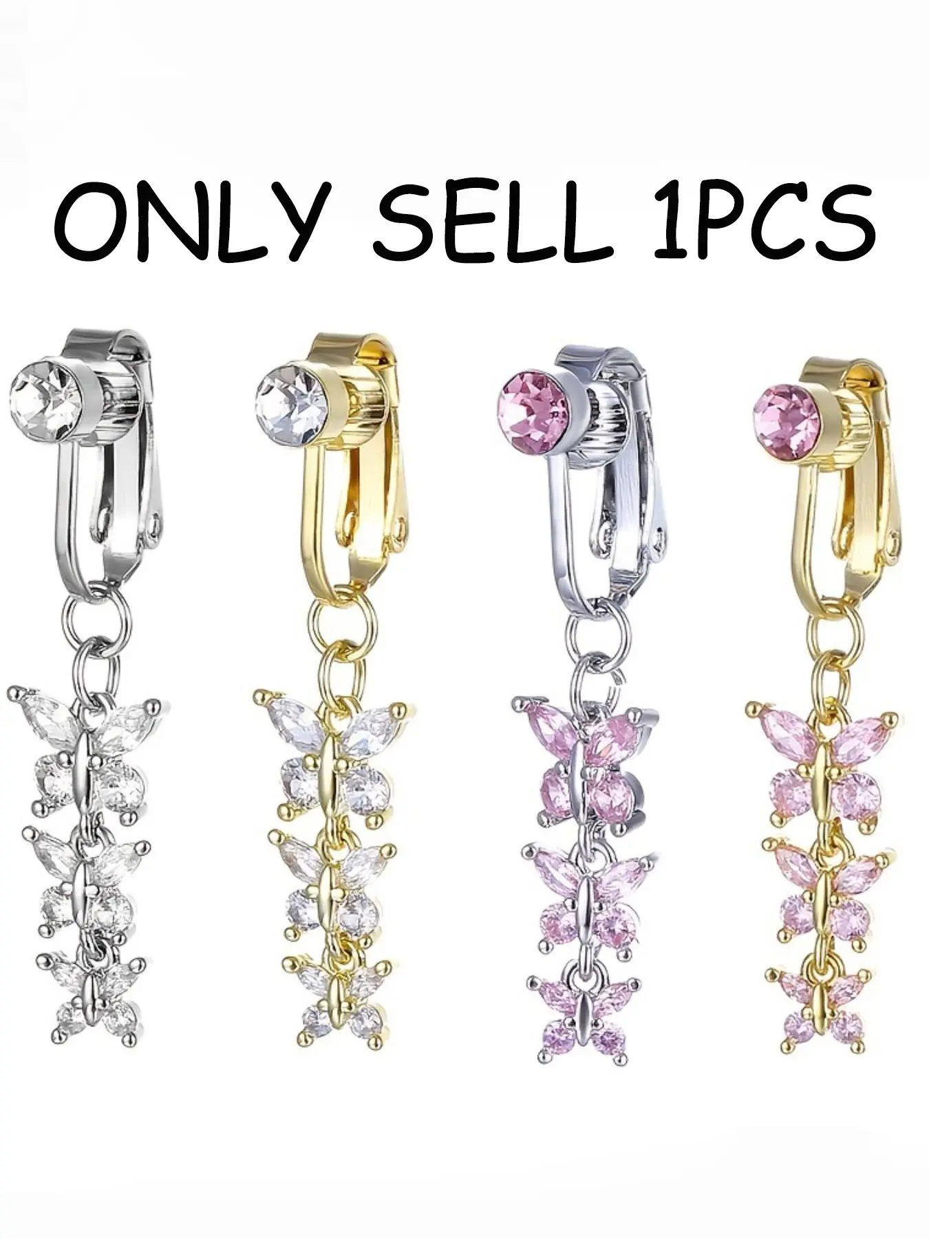 Fake Belly Piercing Fake Belly Ring for Women Butterfly Belly Button Piercing Clip On Belly Button Rings Fake Navel Ring Non Piercing
