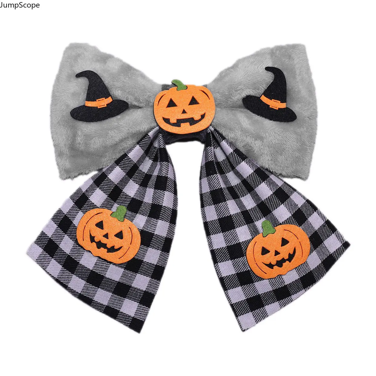 Halloween Decorative Bow, Pumpkin Spider Web Witch Hat Large Hanging Ornament, Plush & Buffalo Plaid Bow for Wreath Door Window Party Scene Decor