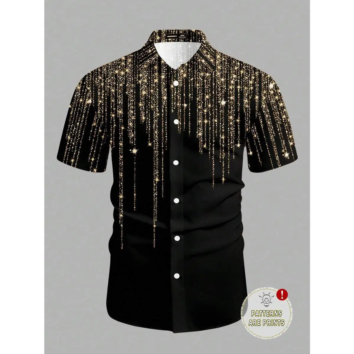 Men's Fitted Conventional Collared Neck Polyester Basic Shirt - Bold All Over Digital Print, Rhinestones, Breathable Short-Sleeve, Button-Front, Fabric Hem, Casual Halloween Wear Top, Machine Wash, Wash With Soft Detergent, Do Not Bleach, Do Not Dry Clean