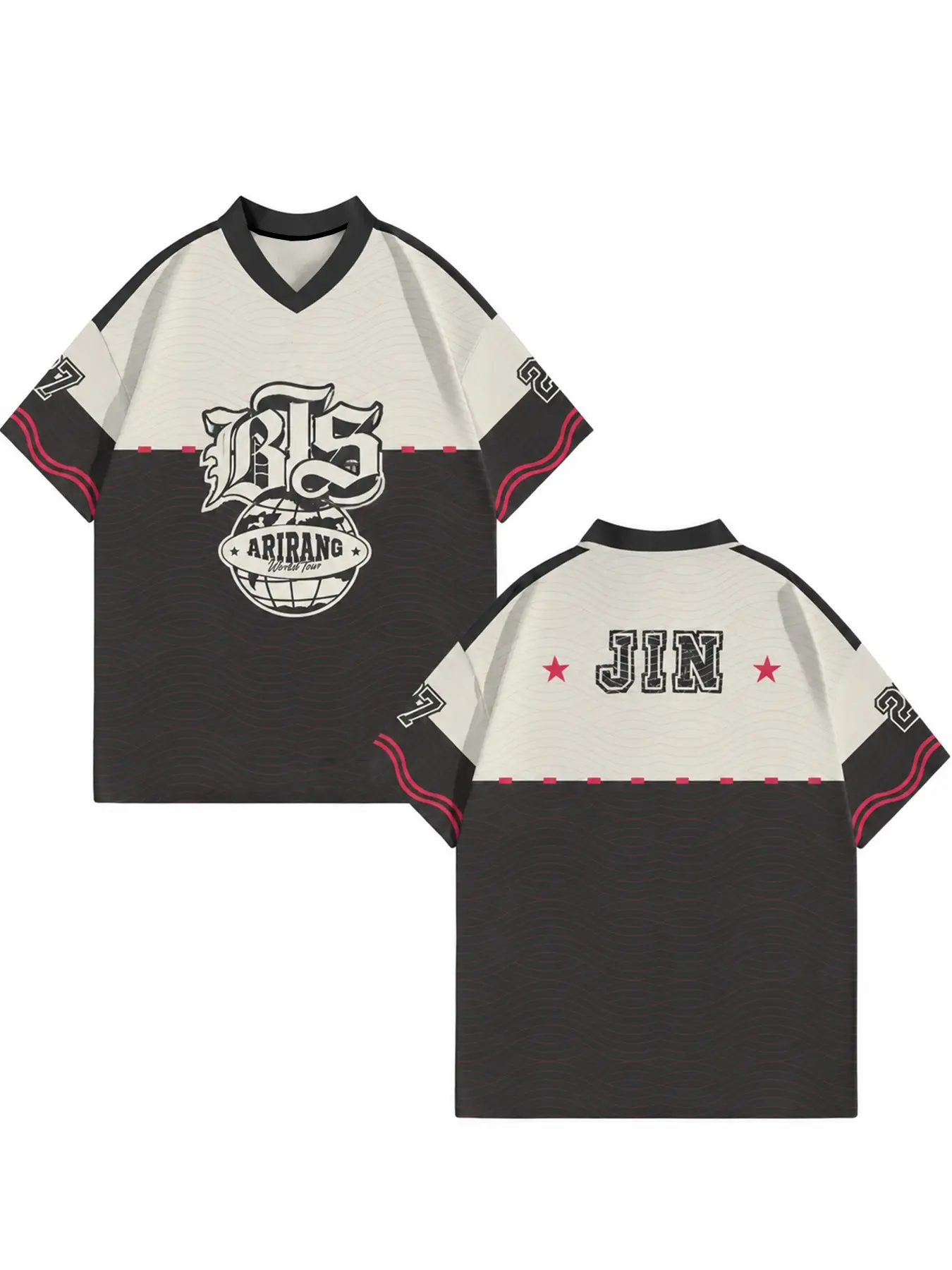 J-Hope Arirang World Tour V Neck Mesh Jersey, Kpop Concert Oversized Short Sleeve Shirt, Breathable Quick Dry Sport Tee, Retro Color Block Graphic Top, Loose Fit Streetwear Tshirt For Fans, Youth Kpop Party Casual Daily Outfit