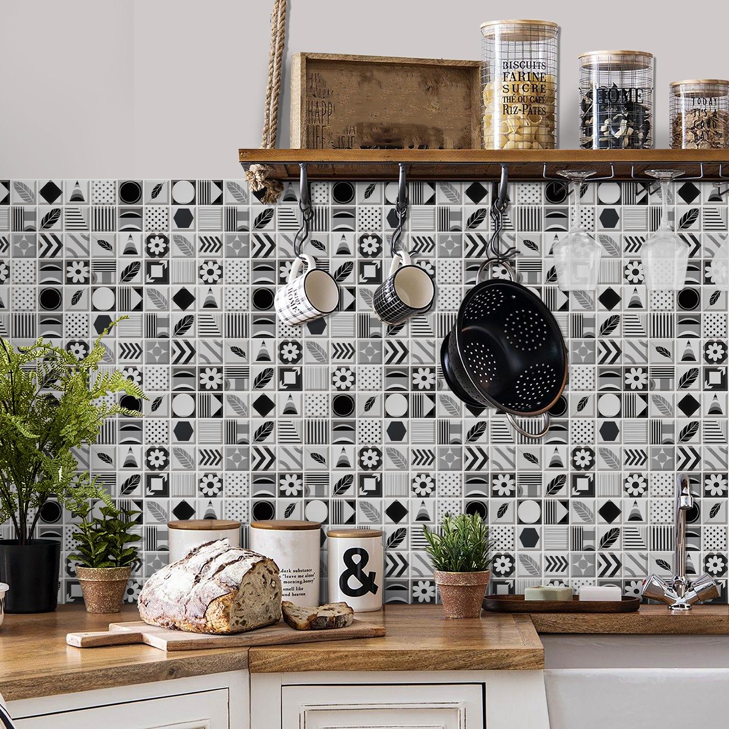 Geometric Pattern Tile Backsplash, Self-adhesive Removable Tile Backsplash, Waterproof & Oil-resistant Wall Decor for Kitchen & Bathroom