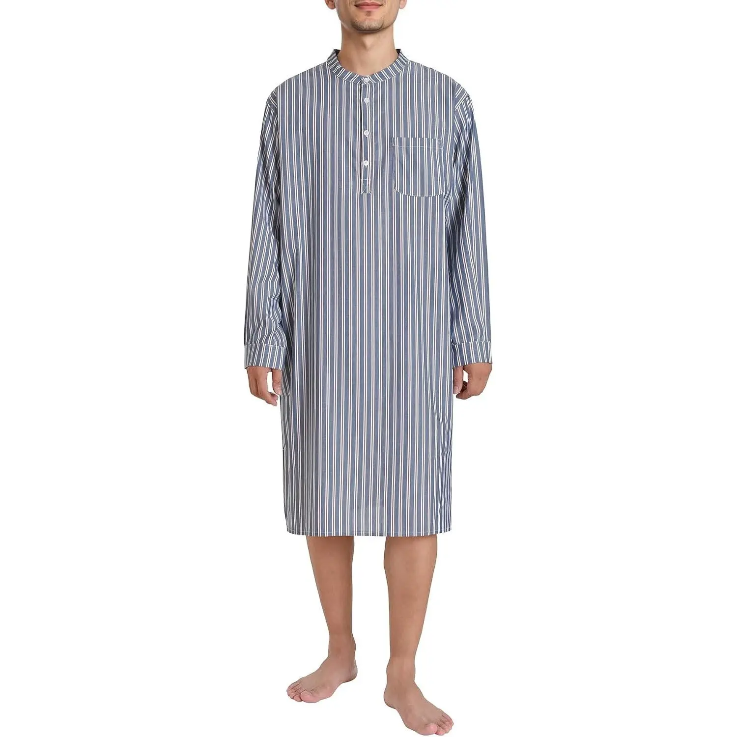 Men's Lightweight Cotton Nightshirt Long Sleeve Nightgown