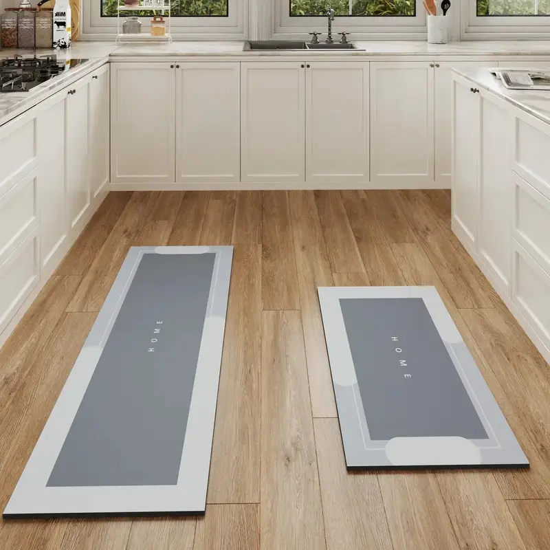 Indoor Kitchen 2-Piece Anti-Slip Mat Set - 0.1in Thin Silicone Rubber Bottom, Absorbent, Stain-Resistant Long Runner Mats