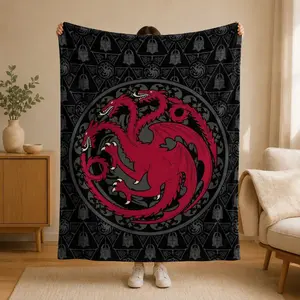 Dragon Family Targaryen Dragon Badge Flannel Blanket, Dark Fantasy Print Nap Blanket, Soft Warm Sofa Bed Blanket, TV Show Fan Gift Suitable as a gift sizes 60*80,30*40 ,40*50 50*60 Applies to Super soft  decorative sofa/sofa/bedroom