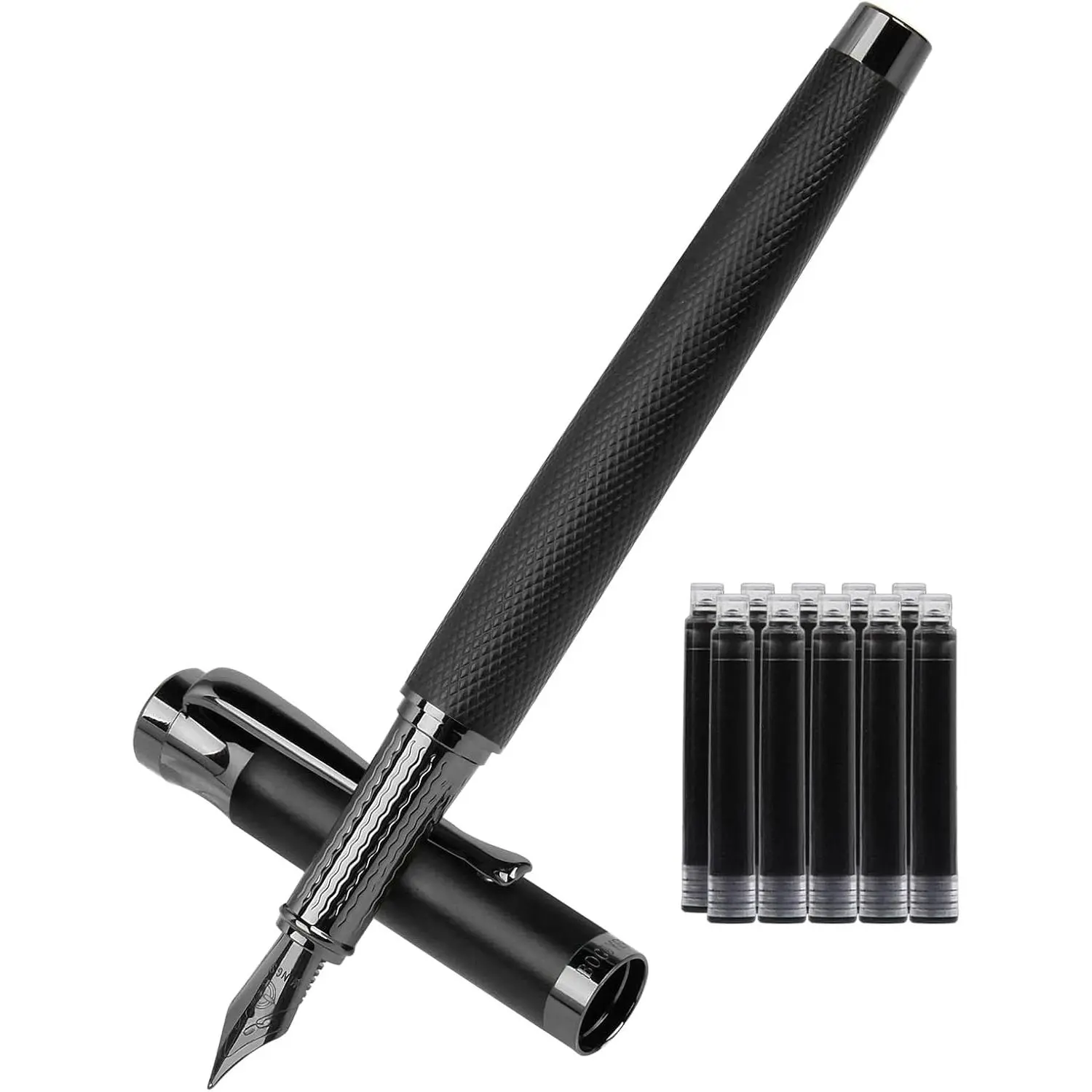 Luxury Fountain Pen Set,Ink Pen for Smooth Writing,Medium Nib,Includes 10 Ink Cartridges&Ink Converter, Pen  Case for Men & Women,fancy,Journaling,Executive Office pen-Black