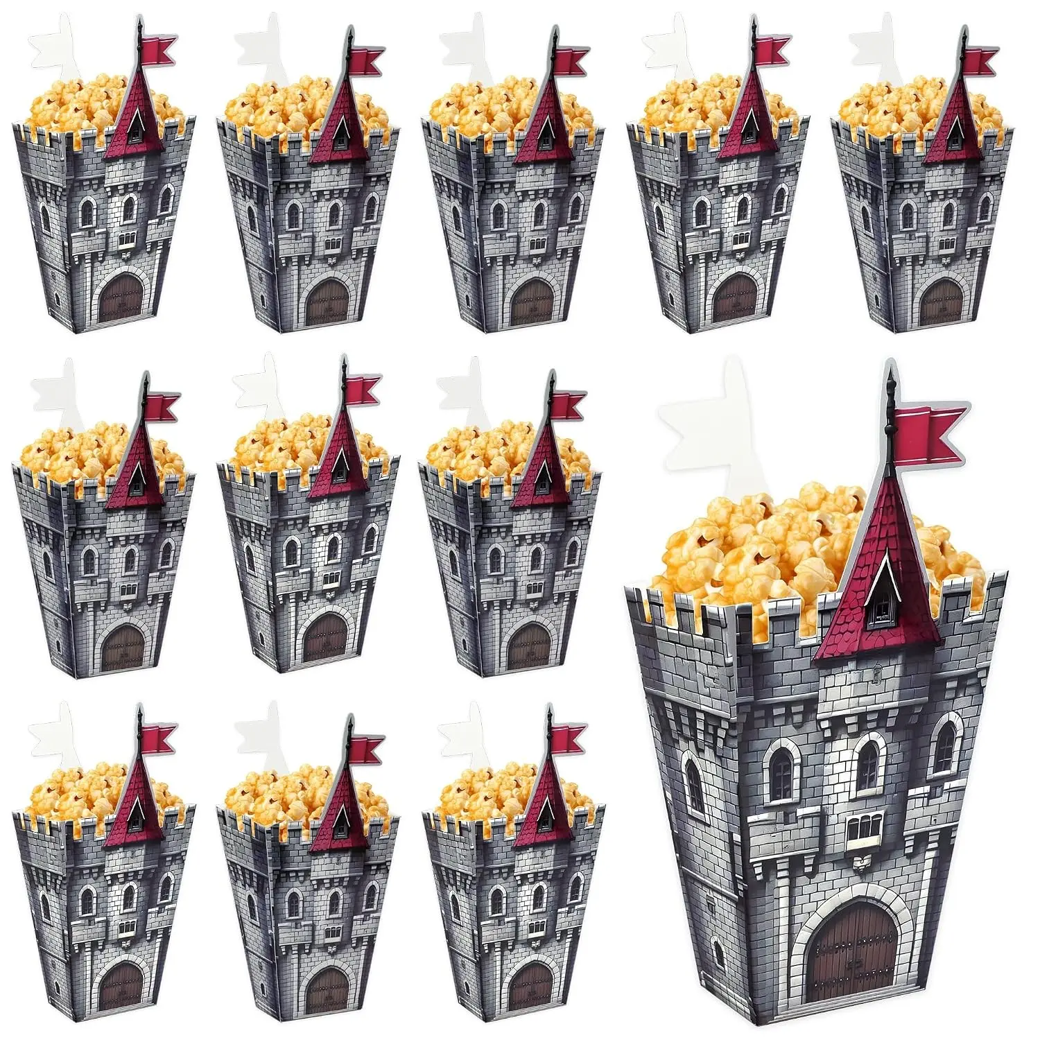 20Pcs Medieval Castle Popcorn Boxes Disposable Cardboard Snack Cookie Treat Box Popcorn Containers for Halloween Knight Themed Parties Mardi Gras Medieval and Party Supplies