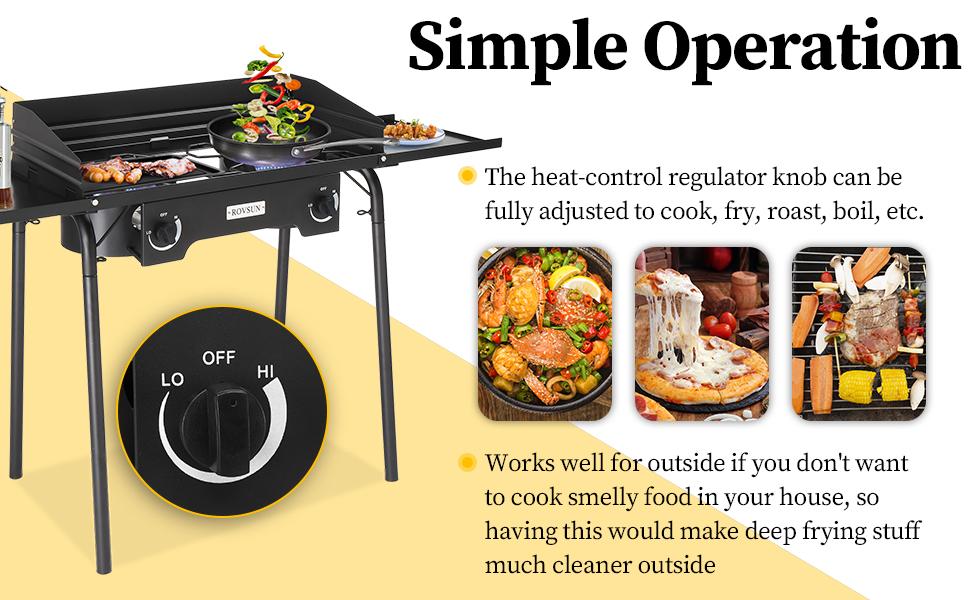 ROVSUN 2 Burner Outdoor Propane Gas Stove with Regulator, Windpanel, Bag & Side Shelves, 150,000 BTU Powerful Stand Cooker for Backyard Cooking Camping Home Brewing Canning Turkey Frying