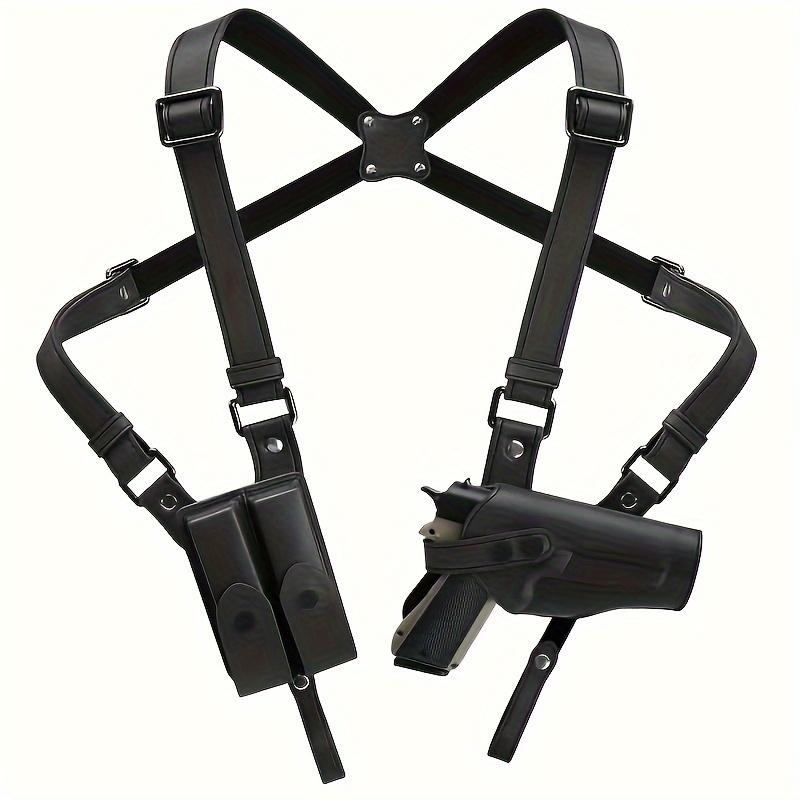 Universal Vertical Shoulder Strap Gun Holster, Suitable for Concealed Carry, with Dual Magazine Pockets - Fits Most Handguns