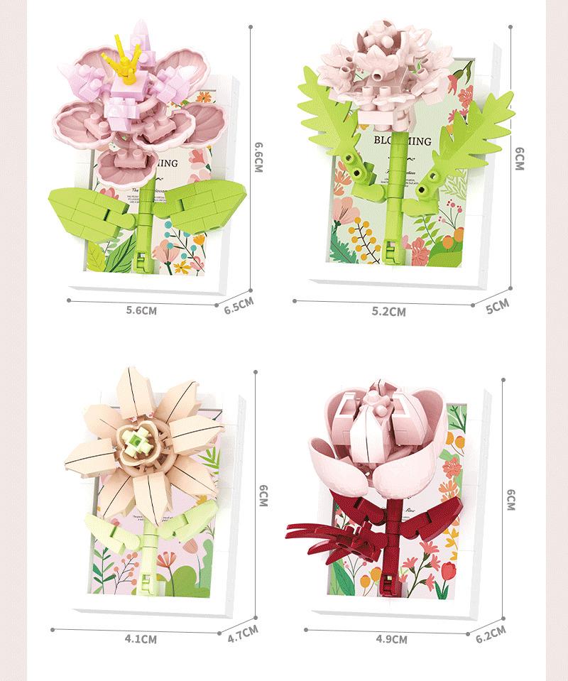 Picture frame, building blocks, bouquet, preserved flowers, carnations, sunflowers, DIY girls' holiday