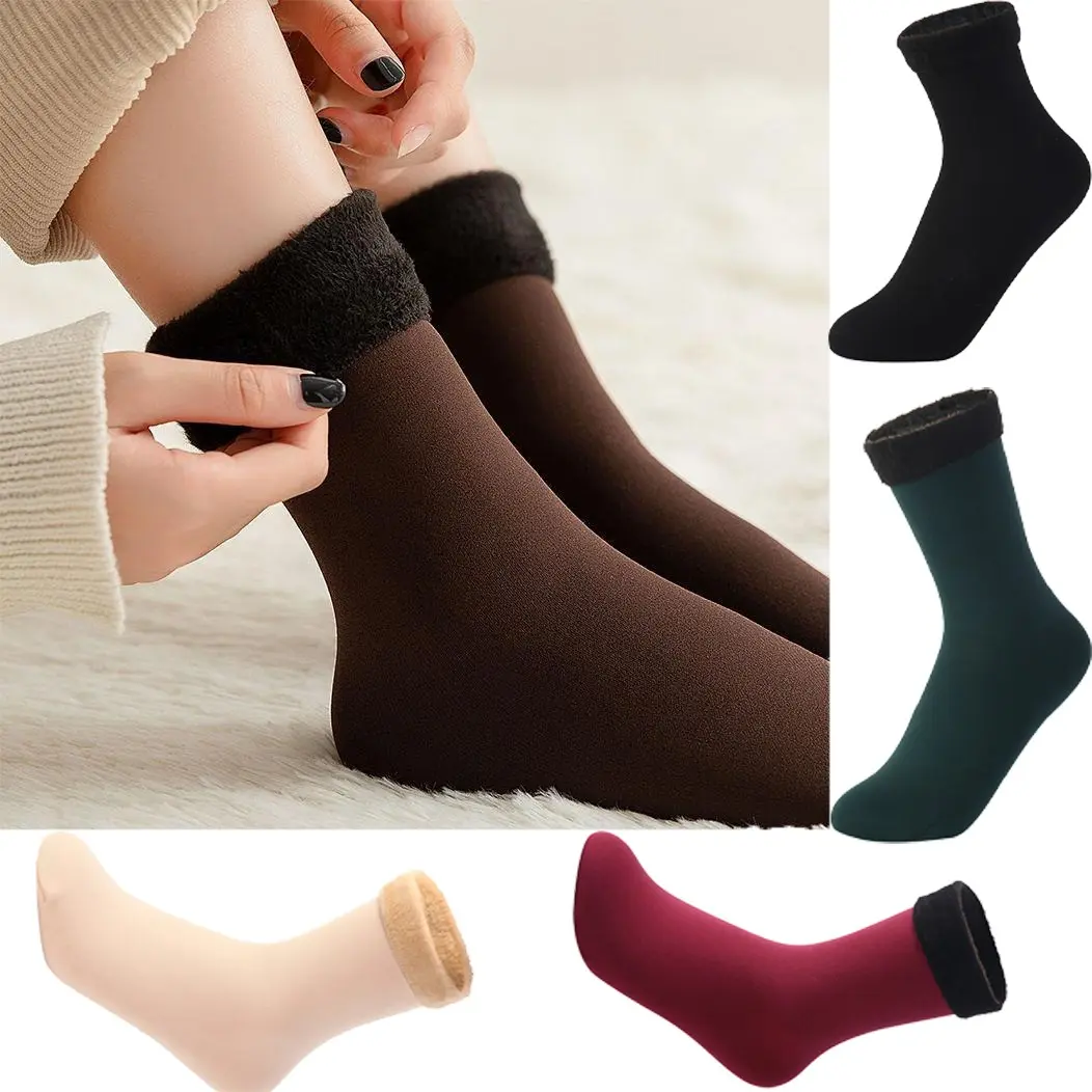 5 Pairs Women's Winter Warm Socks, Thickened Short Thermal Cashmere, Snow Velvet, Ideal for Outdoor Cycling & Skiing, Comfortable Indoor Use