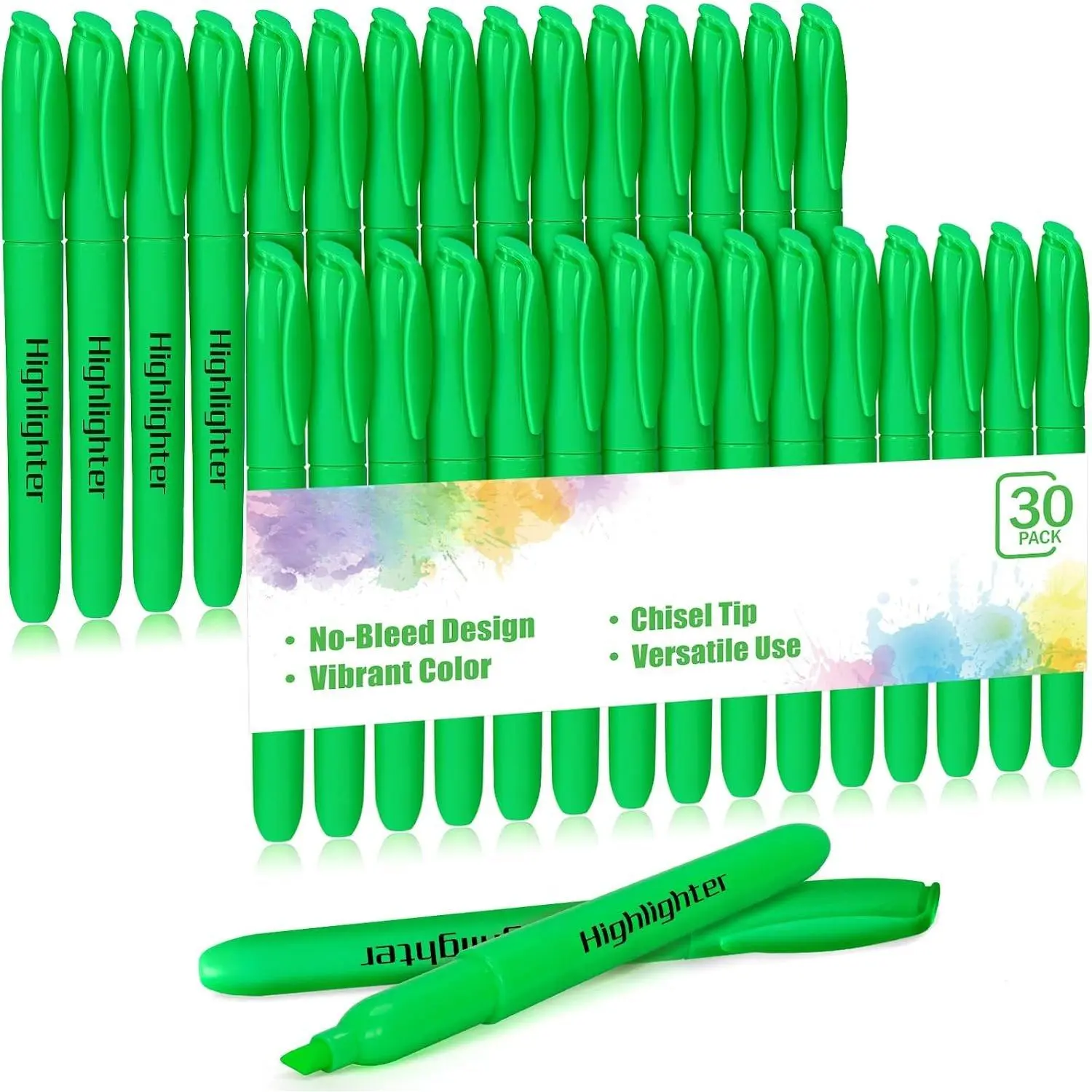 30 Pack Green Highlighters Bulk, Quick Dry No Bleed Chisel Tip Markers for School Classroom Office Supplies, Teachers Students Adults