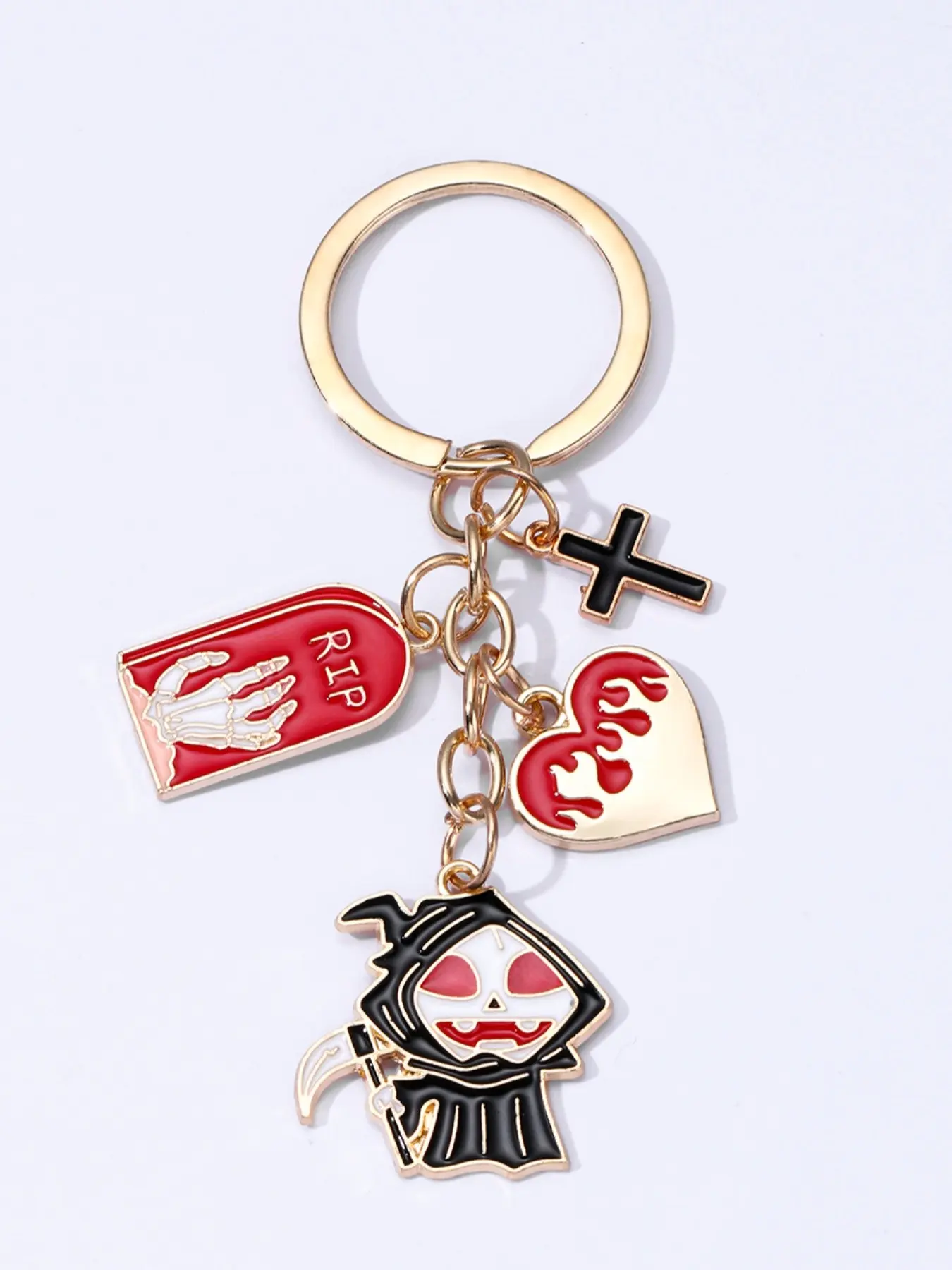 Creative Spider Heart Tombstone Keychain, Halloween Theme Alloy Pendant, Fashionable Gift for Friends and Family, Casual Style Accessory