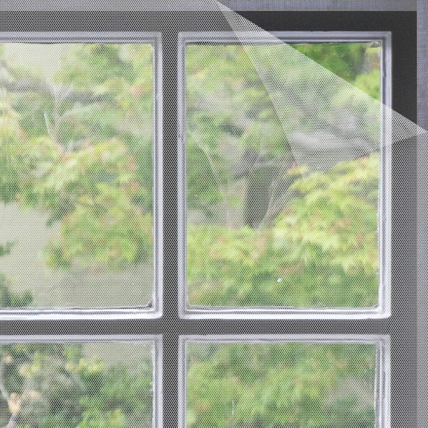 DIY Self-Adhesive Mesh Netting Window Screen Curtain with Easy Opening, Hook + Tape, 100x150cm (39.37x59.05in), Fits Multiple Windows (1 Pack, White)