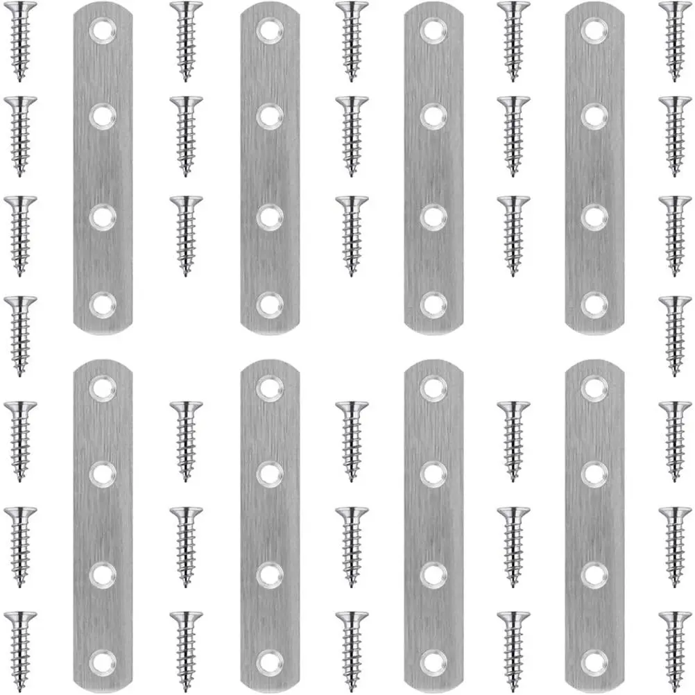 8 Pack Flat Straight Brace Brackets 4 Inch Stainless Steel Mending Plates Repair Fixing Brackets Heavy Duty Straight Repair Joining Plates with Screws
