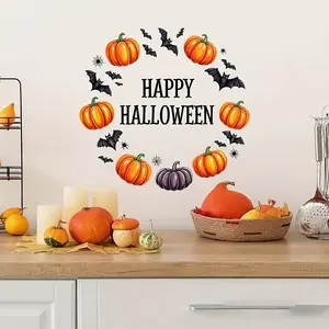 Halloween Pumpkin Bat Spider Web Sticker, DIY Self-Adhesive Removable PVC Wall Decal, Decorative Wallpaper for Home & Office